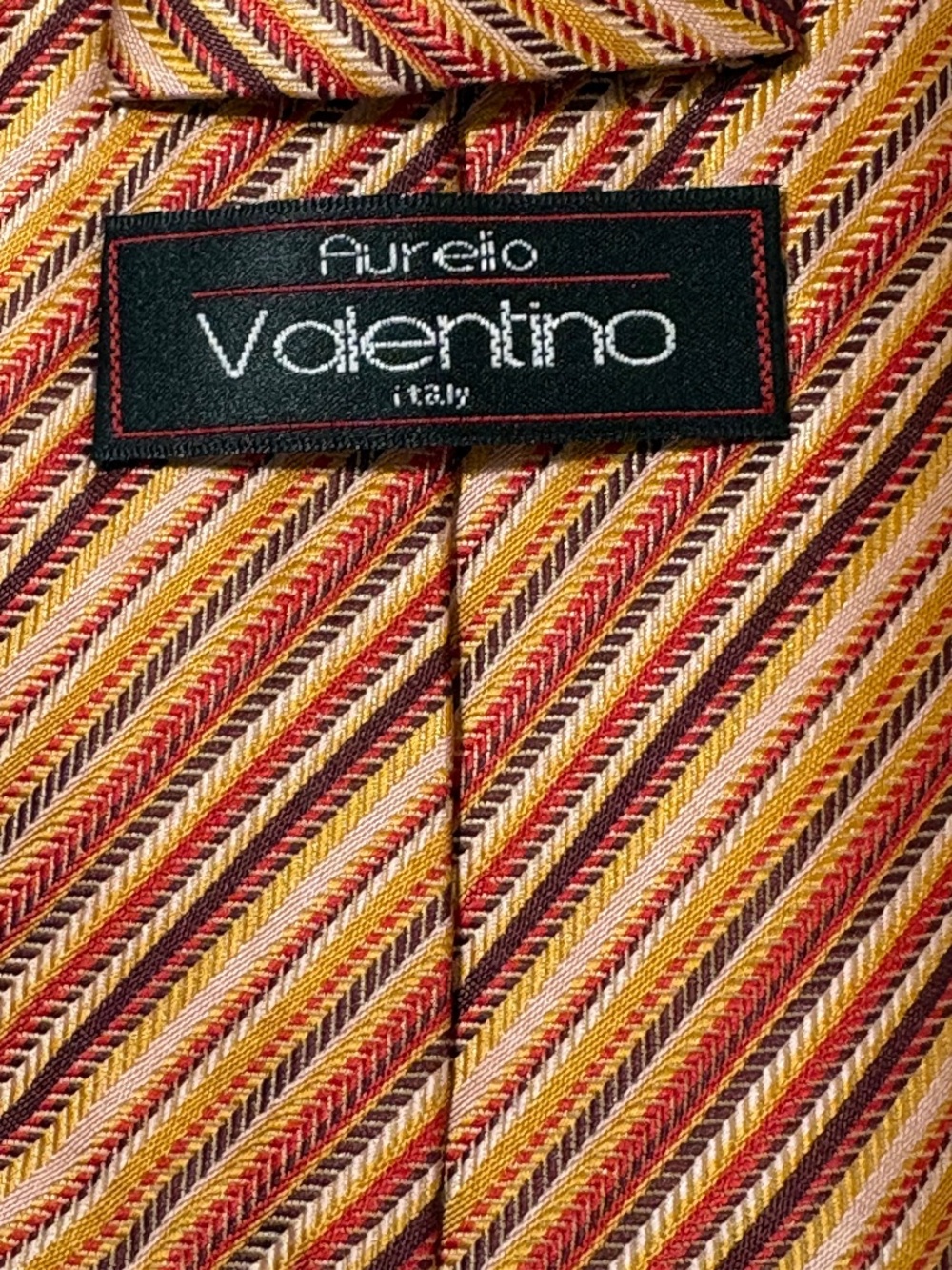 Aurelio Valentino Italy Silk Tie Orange Red Gold Diagonal Striped